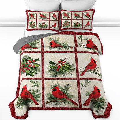 Shineful All Season Quilt 3-Piece Set Cardinal Christmas