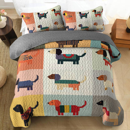 Shineful All Season Quilt 3-Piece Set - Dachshund Patchwork Paradise
