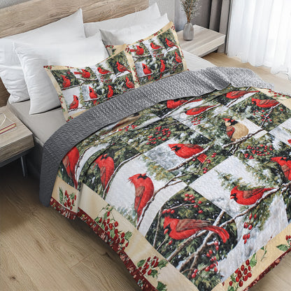 Shineful All Season Quilt 3-Piece Set Festive Cardinal