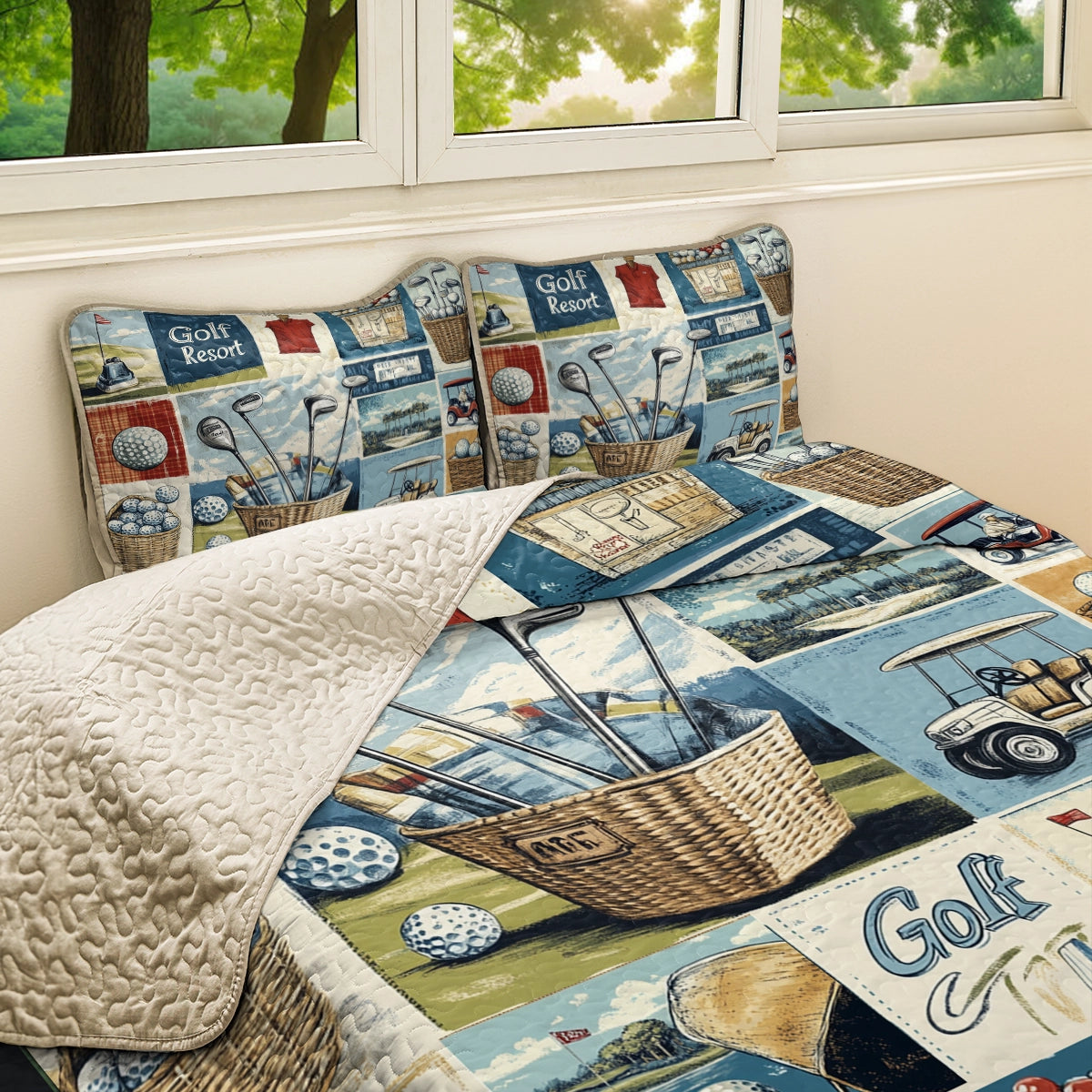 Shineful All Season Quilt 3-Piece Set Vintage Golf Dreams