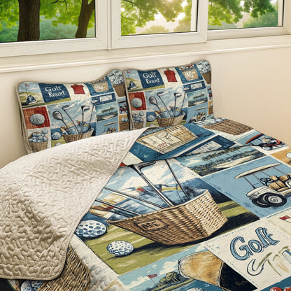 Shineful All Season Quilt 3-Piece Set Vintage Golf Dreams