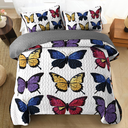 Shineful All Season Quilt 3-Piece Set - Purple Butterfly Bliss