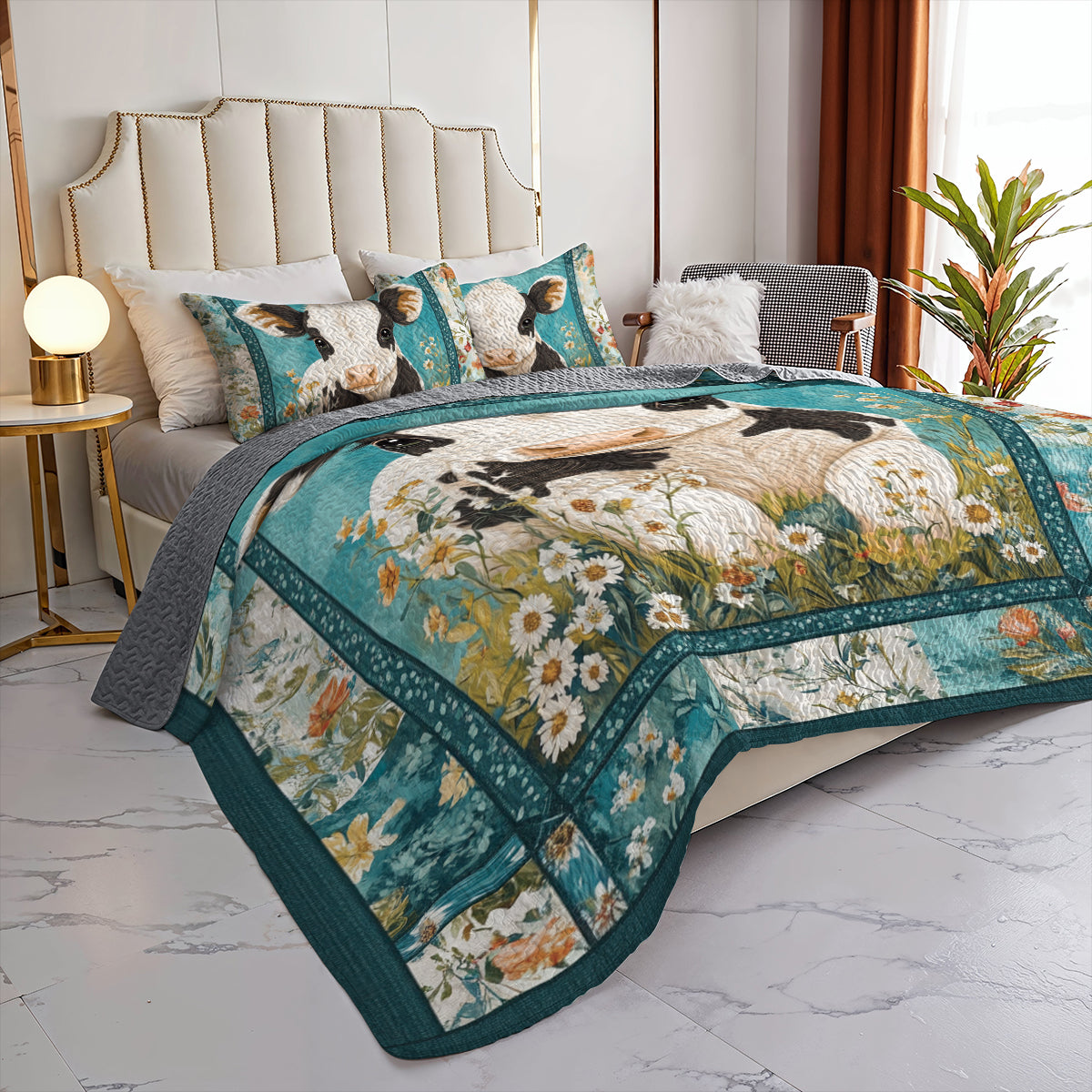 Shineful All Season Quilt 3-Piece Set Cozy Floral Cow