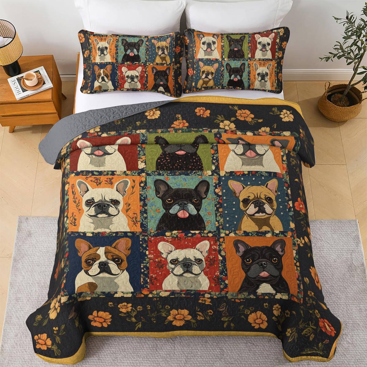 Shineful All Season Quilt 3-Piece Set Frenchie Frenzy