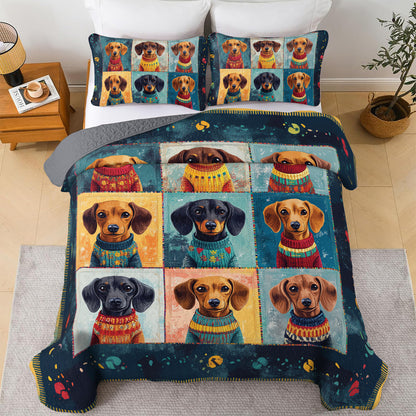 Shineful All Season Quilt 3-Piece Set Retro Dachshund