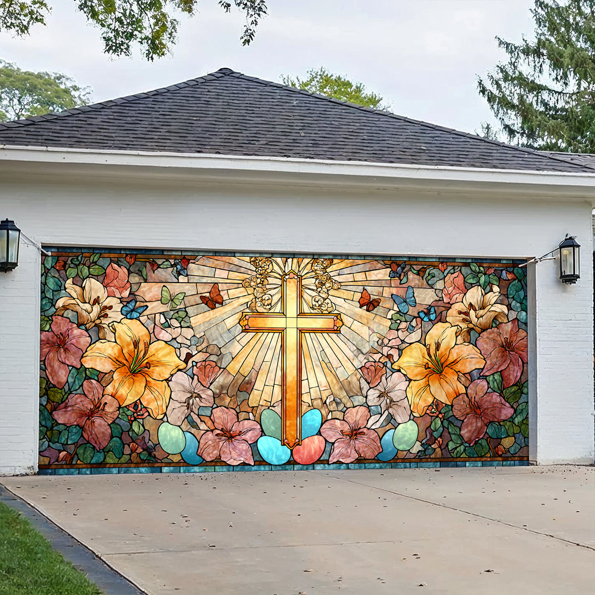 Shineful Garage Door Banner Decoration Radiant Cross Easter