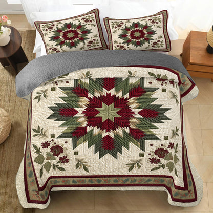 Shineful All Season Quilt 3-Piece Set Evergreen Star Bloom