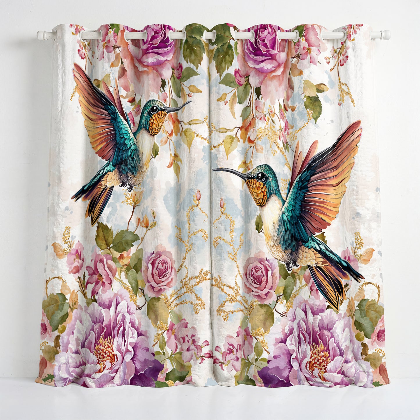 Shineful Quilted Curtain Hummingbird's Garden