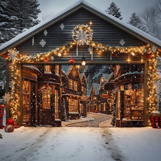 Shineful Garage Door Banner Decoration Winter Village