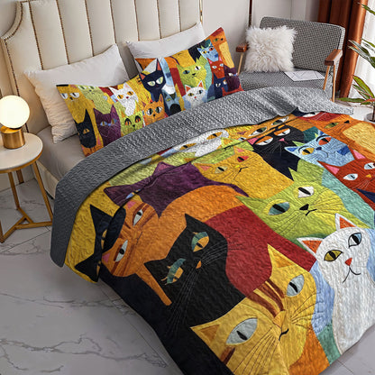 Shineful All Season Quilt 3-Piece Set Furry Feline Fantasy