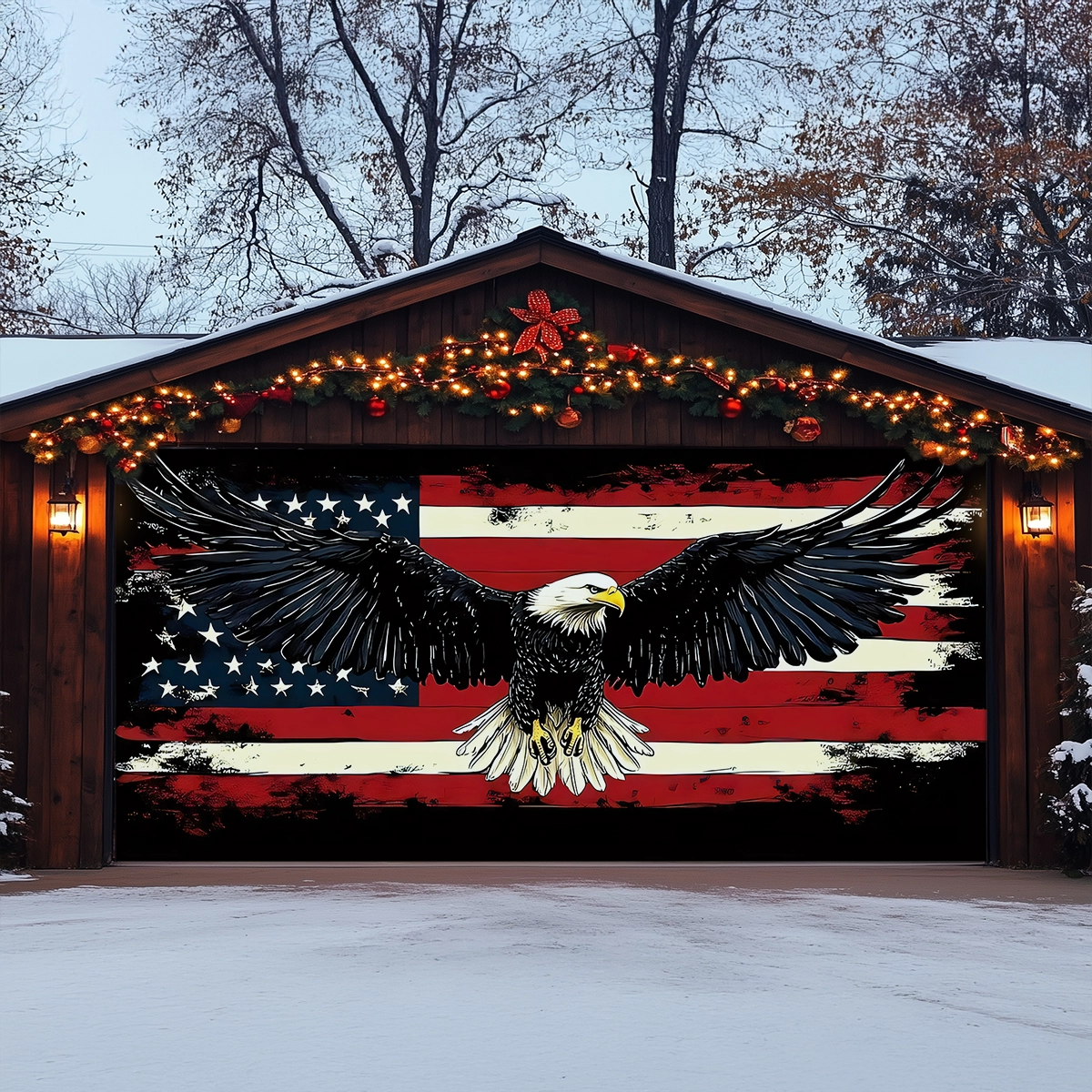 Shineful Garage Door Banner Decoration Still Flying Free