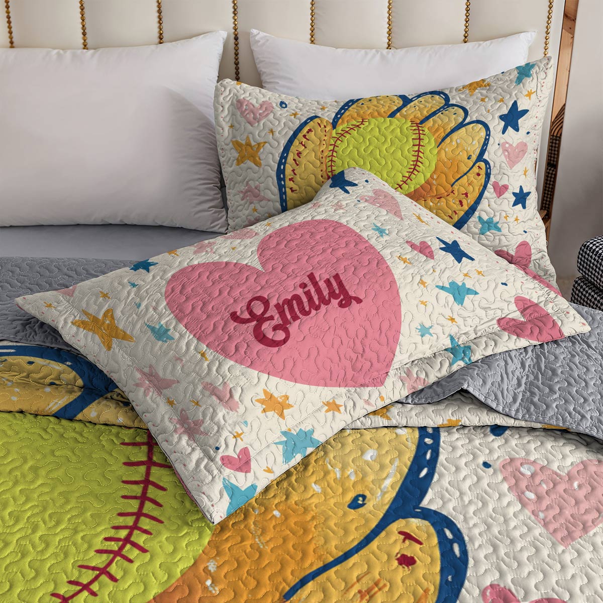 Shineful All Season Quilt 3-Piece Set - Personalized Softball Sweet Dreams