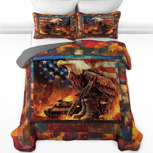 Shineful All Season Quilt 3-Piece Set - Patriotic Veteran's Eagle