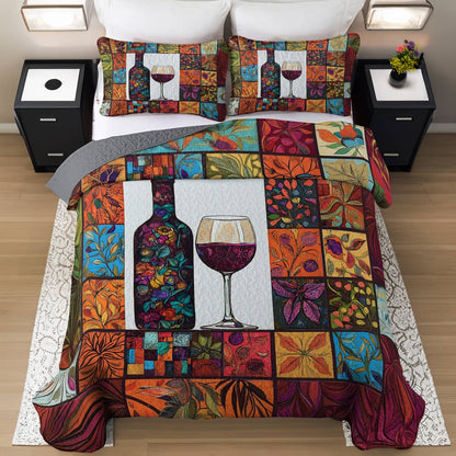 Shineful All Season Quilt 3-Piece Set Vintage Wine Glass Lovely
