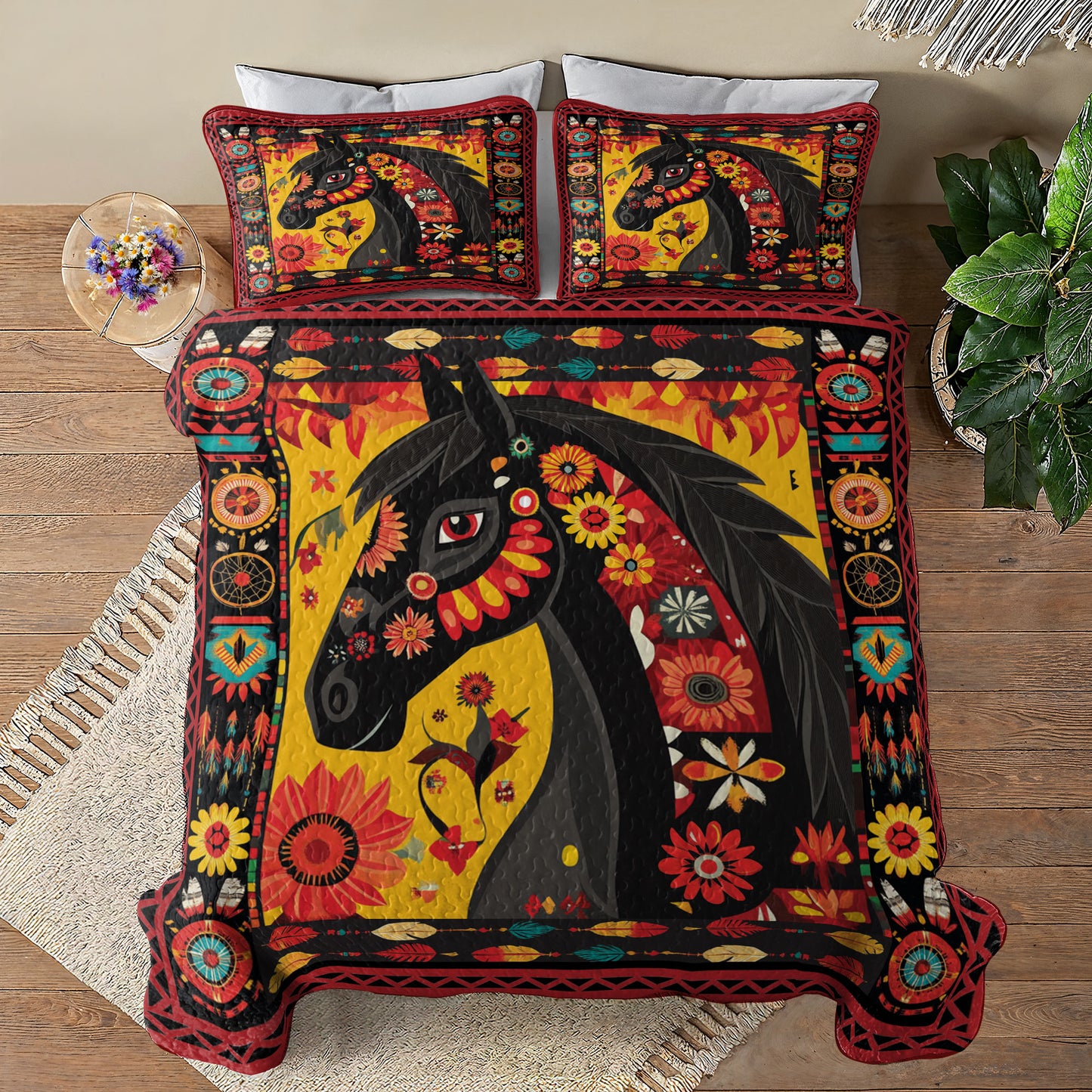 Shineful All Season Quilt 3-Piece Set Majestic Horse Blossom