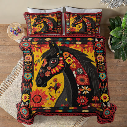 Shineful All Season Quilt 3-Piece Set Majestic Horse Blossom