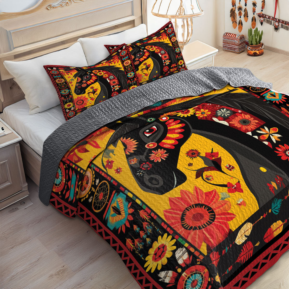 Shineful All Season Quilt 3-Piece Set Majestic Horse Blossom