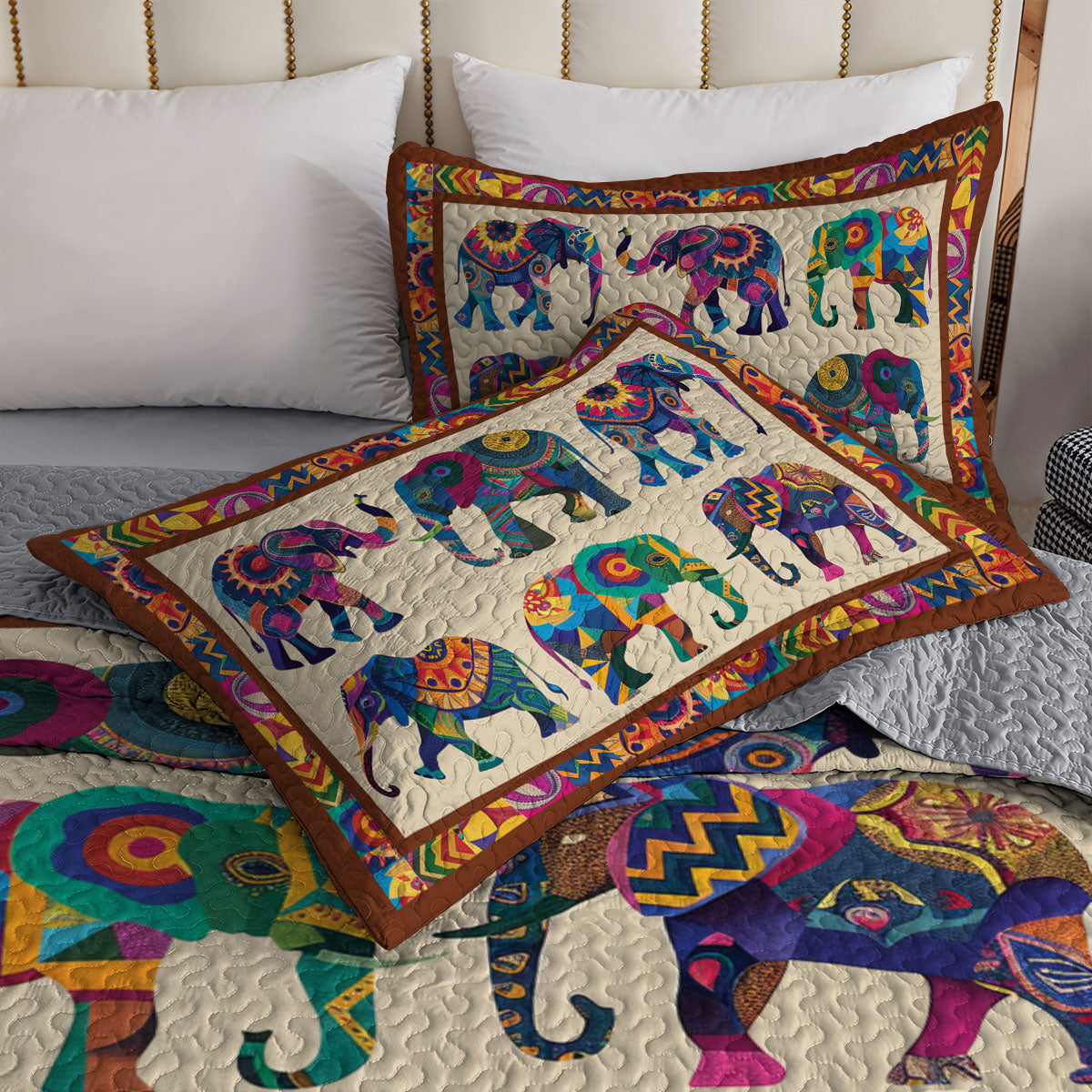 Shineful All Season Quilt 3-Piece Set Colorful Elephant