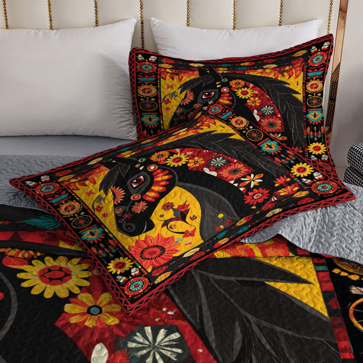 Shineful All Season Quilt 3-Piece Set Majestic Horse Blossom