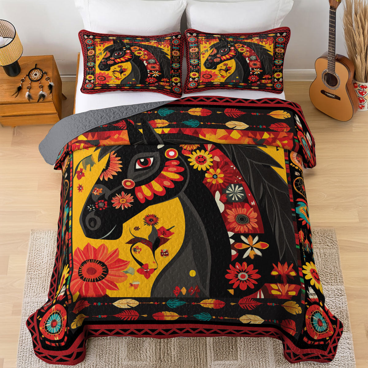 Shineful All Season Quilt 3-Piece Set Majestic Horse Blossom