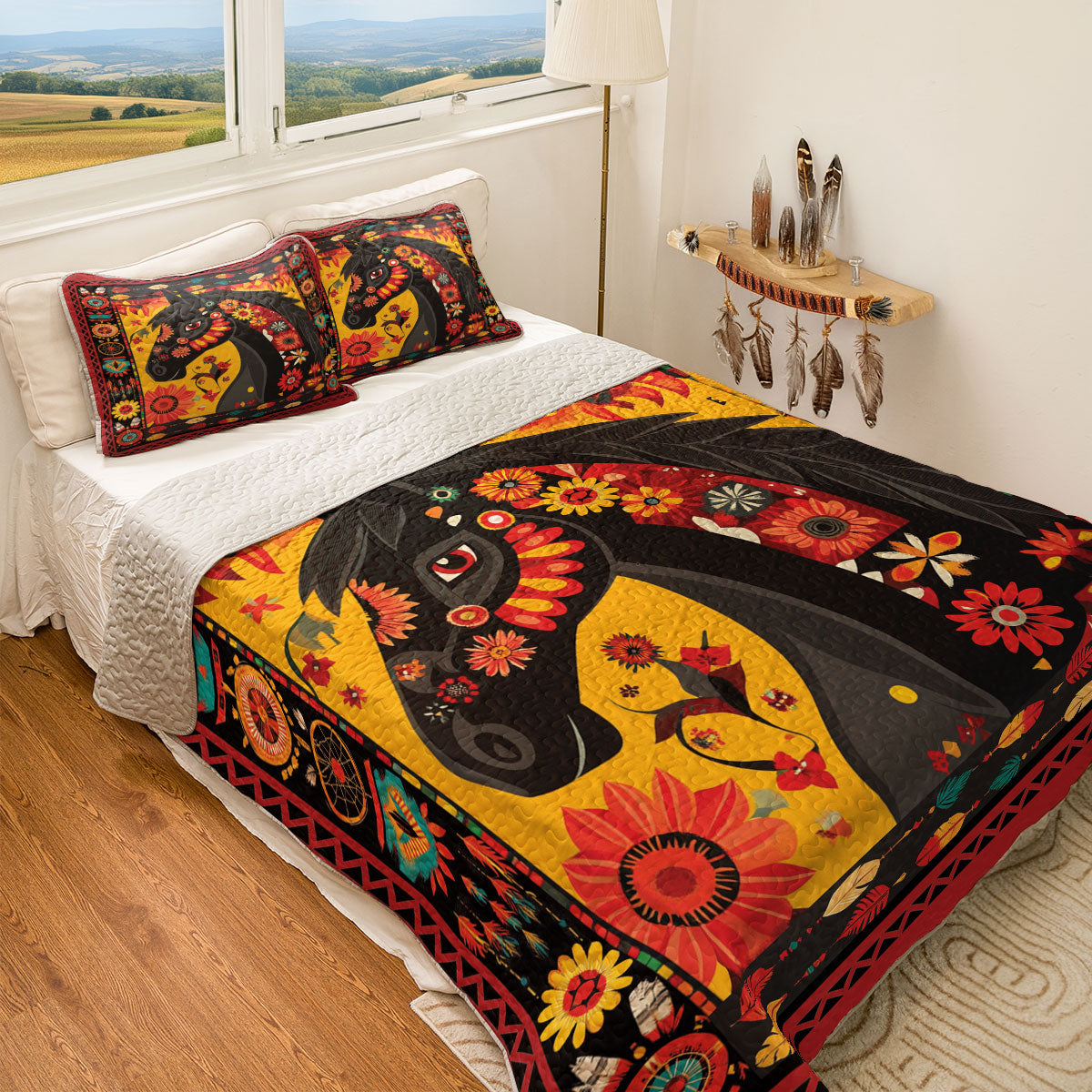 Shineful All Season Quilt 3-Piece Set Majestic Horse Blossom