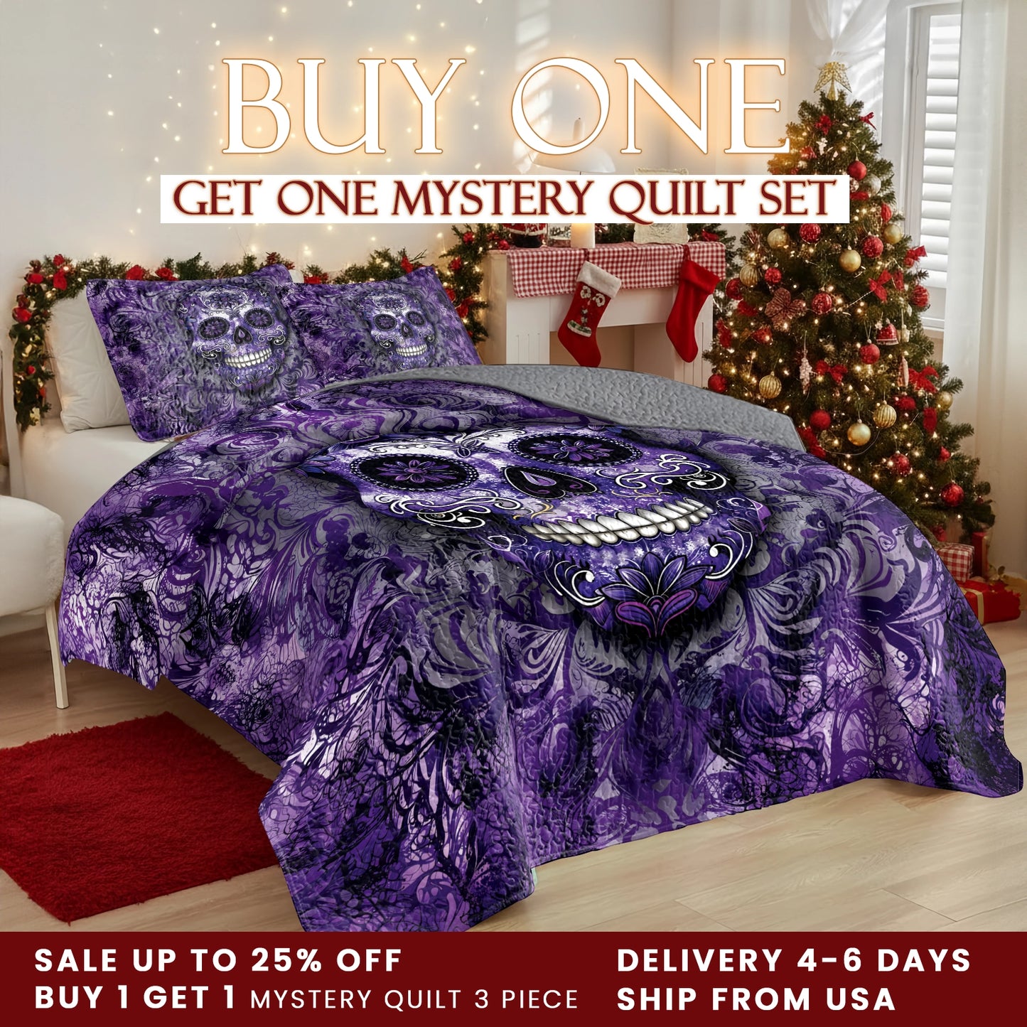 Shineful Quilt 3-Piece Set Gorgeous Mandala Skull