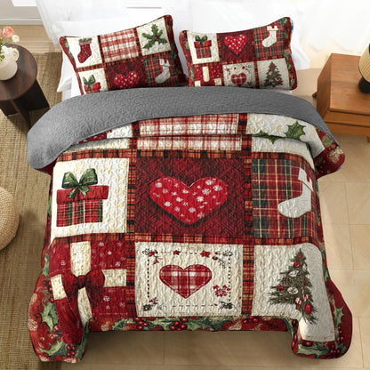 Shineful All Season Quilt 3-Piece Set Festive Heart Patchwork