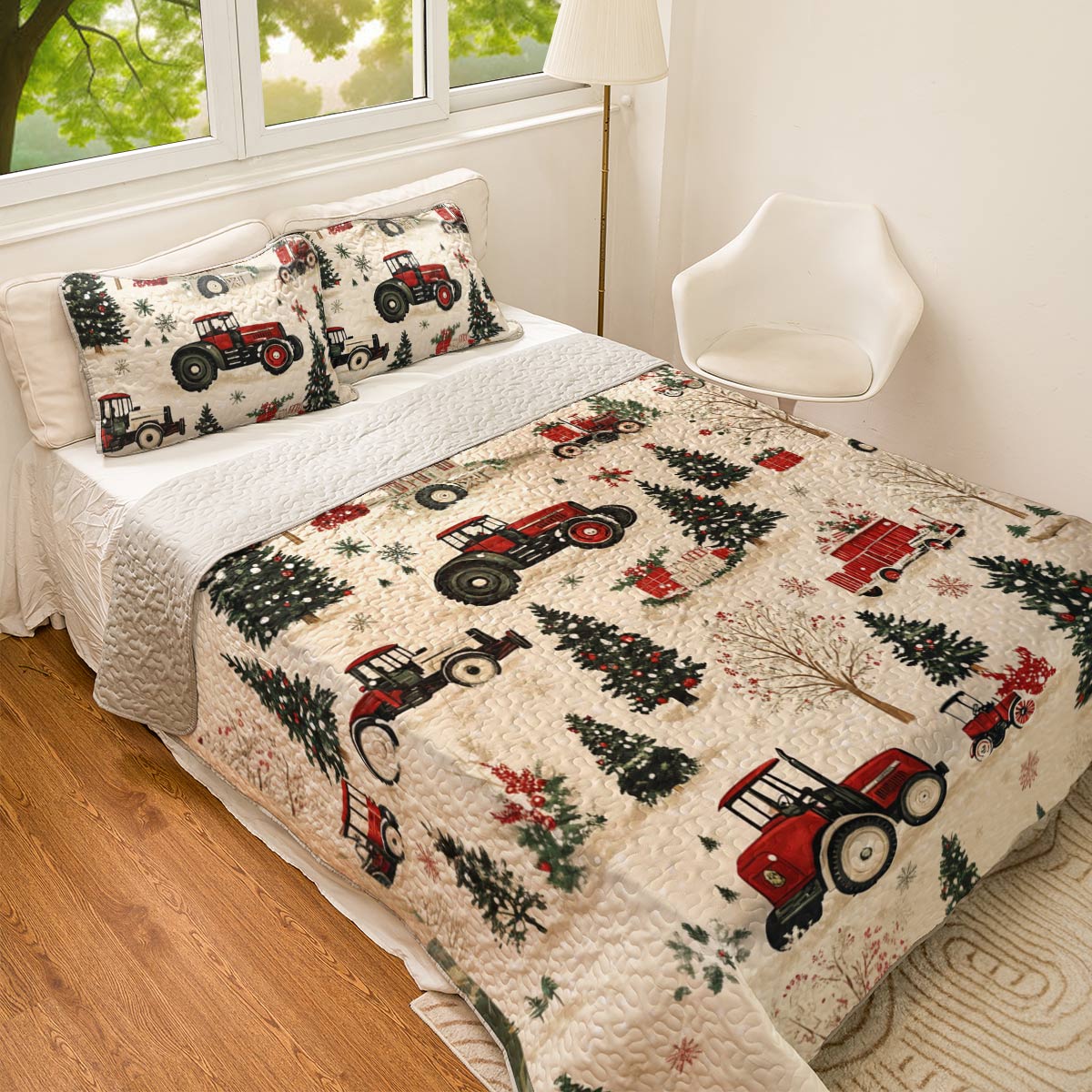 Shineful All Season Quilt 3-Piece Set Tractor Christmas