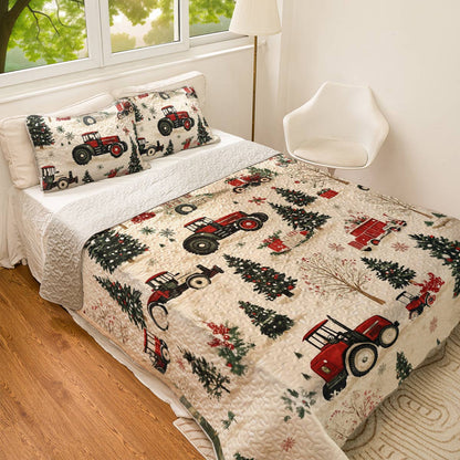Shineful All Season Quilt 3-Piece Set Tractor Christmas