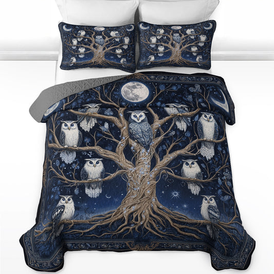 Shineful All Season Quilt 3-Piece Set Midnight Owl Tree Of Life