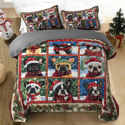 Shineful All Season Quilt 3-Piece Set - French Bulldog Holiday Cheer