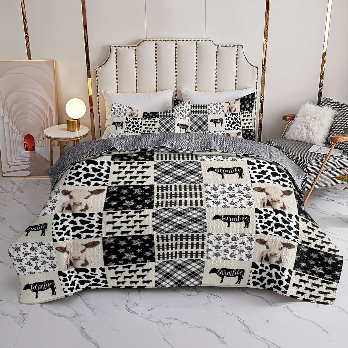Shineful All Season Quilt 3-Piece Set Farmhouse Cow Patchwork