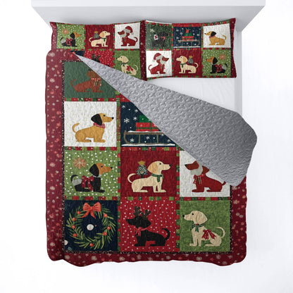Shineful All Season Quilt 3-Piece Set Festive Dachshunds