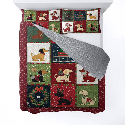 Shineful All Season Quilt 3-Piece Set Festive Dachshunds