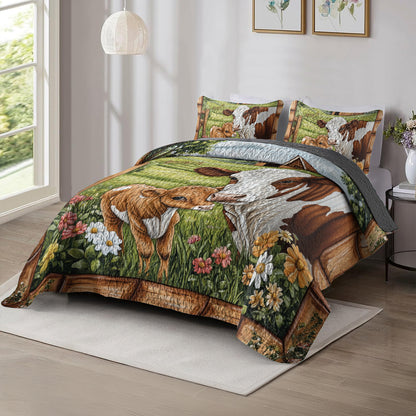 Shineful All Season Quilt 3-Piece Set Mother Cow and Calf