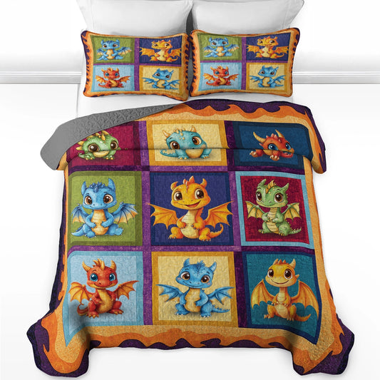 Shineful All Season Quilt 3-Piece Set - Adorable Baby Dragon Dreams