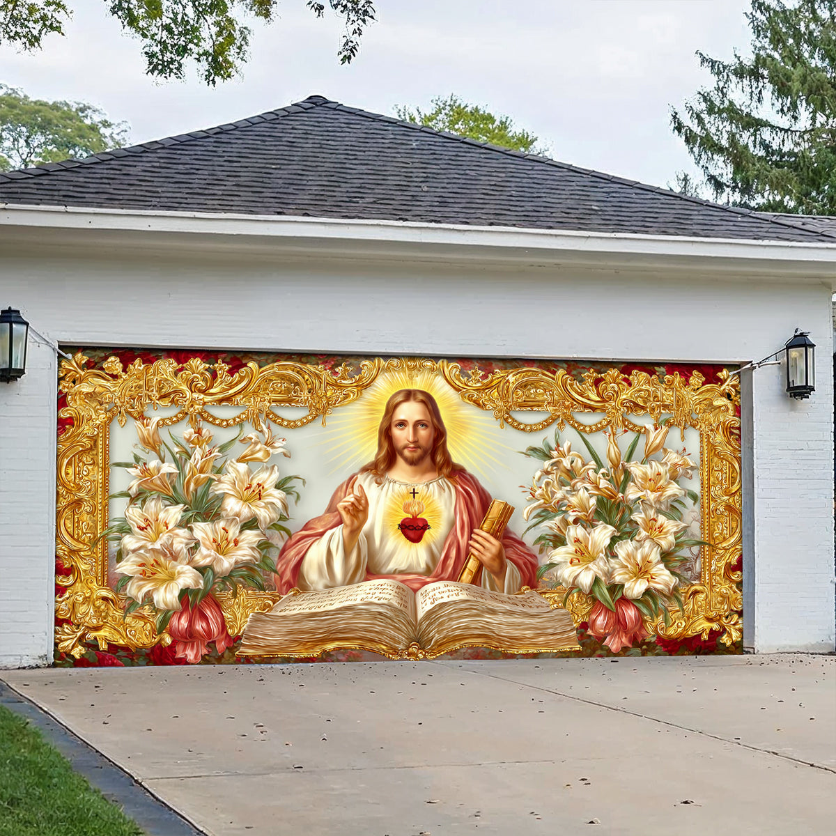 Shineful Garage Door Banner Decoration Sacred Heart