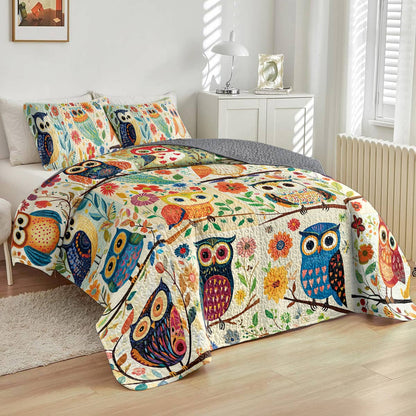 Shineful All Season Quilt 3-Piece Set Pretty Flowers Owl
