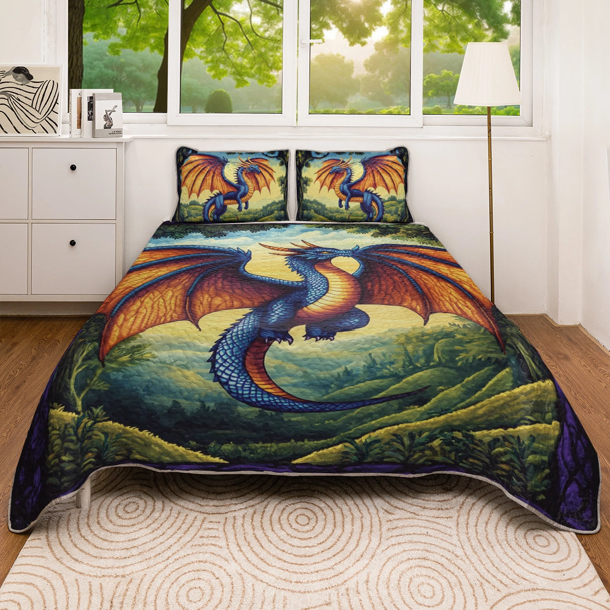 Shineful All Season Quilt 3-Piece Set - Mystical Blaze Dragon