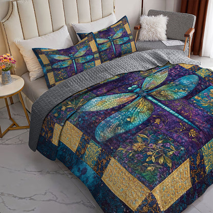 Shineful All Season Quilt 3-Piece Set Pretty Dragonfly