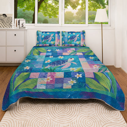 Shineful All Season Quilt 3-Piece Set Plumeria Sea Turtle