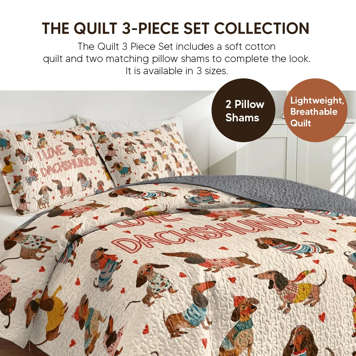 Shineful Quilt 3-Piece Set Dachshund Lovely Delight