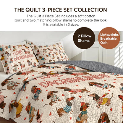 Shineful Quilt 3-Piece Set Dachshund Lovely Delight