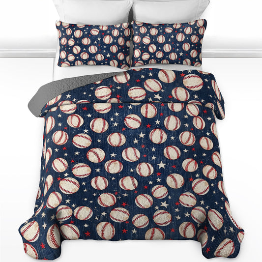 Shineful All Season Quilt 3-Piece Set Baseball All-Star Comforter