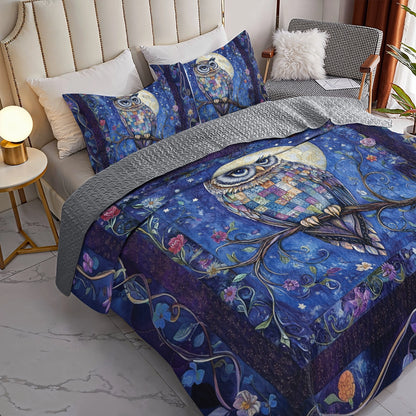 Shineful All Season Quilt 3-Piece Set Moonlit Wisdom Owl