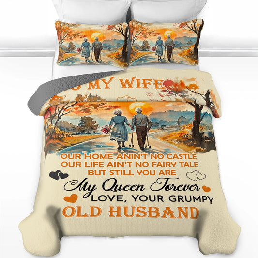 Shineful All Season Quilt 3-Piece Set Family Forever My Queen Wife