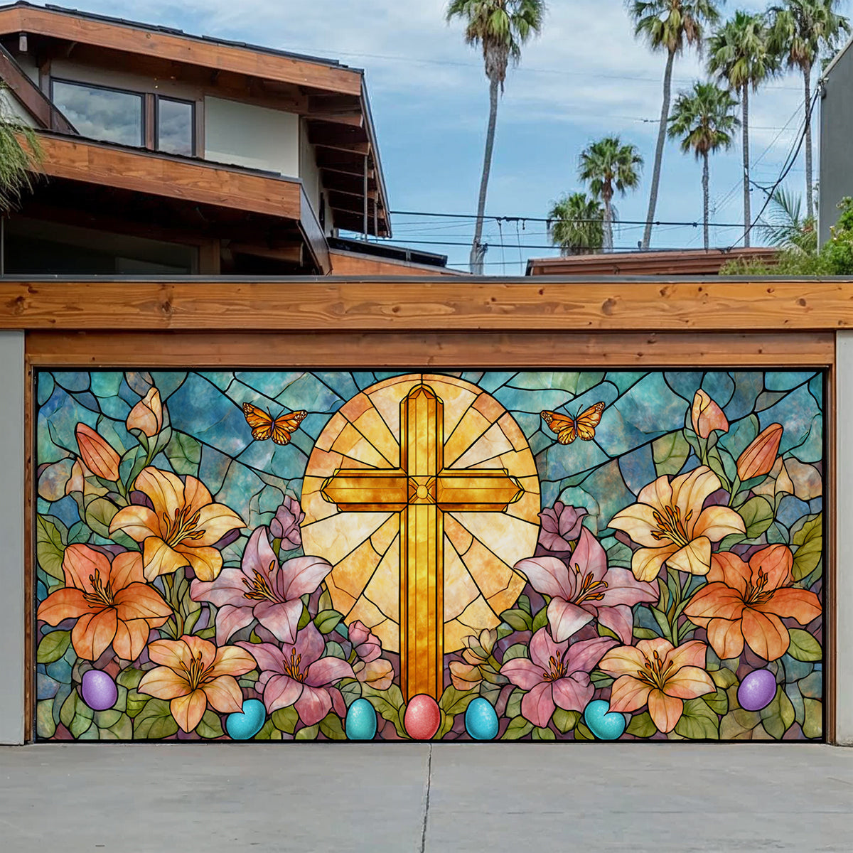 Shineful Garage Door Banner Decoration Golden Cross Easter