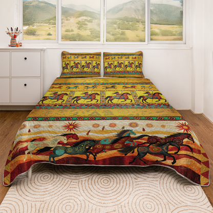 Shineful All Season Quilt 3-Piece Set Native America Warrior