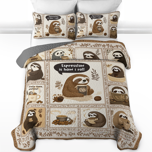 Shineful All Season Quilt 3-Piece Set Sloth Espresslow Snuggles