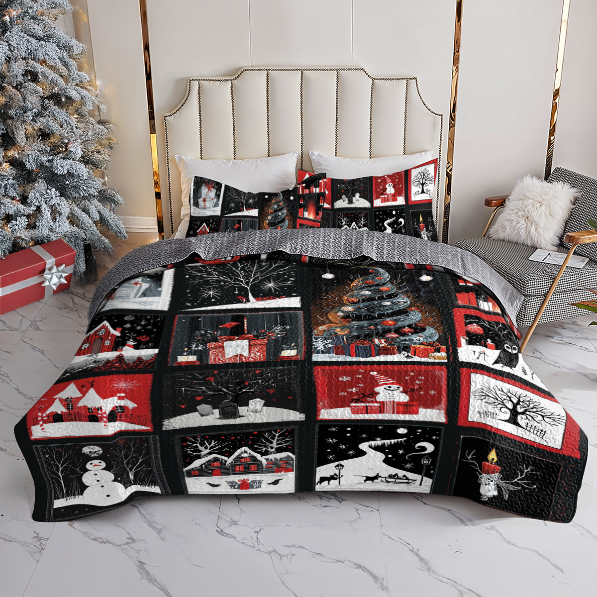 Shineful All Season Quilt 3-Piece Set Haunted Christmas Eve
